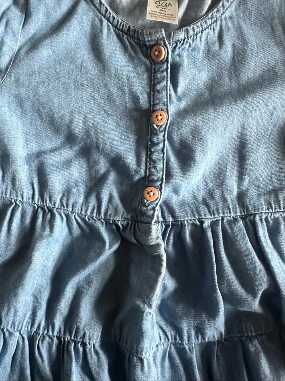 Vintage OshKosh B'gosh Light Blue Tiered Denim-Style Chambray Dress